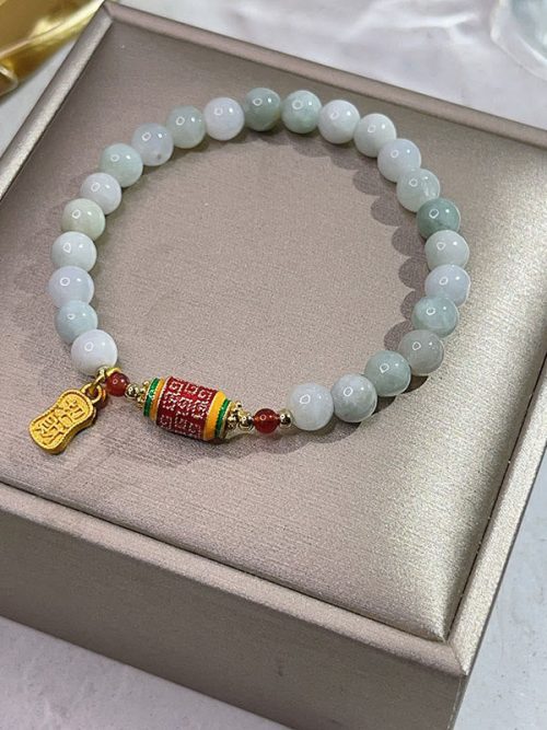 Jade Mantra Protection Bracelet Tibetan Prayer Wheel Jewelry