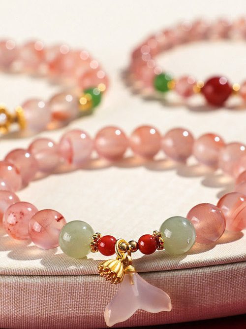 Red Agate Orchid Bracelet.jpg Red Agate Orchid Bracelet with Hetian Jade luck crystal jewelry