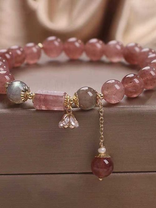 Strawberry Quartz Love Bracelet Pink Crystal Healing Jewelry