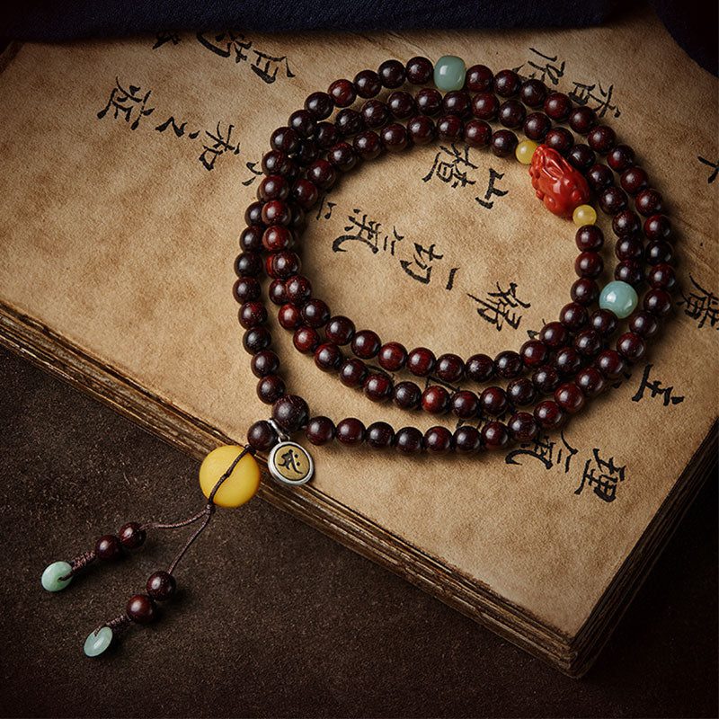red sandalwood buddha bracelet 108 bead mala meditation protection bracelet