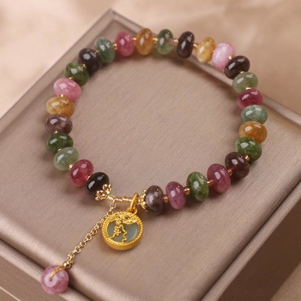 multi color tourmaline bracelet wealth luck energy balance crystal bracelet