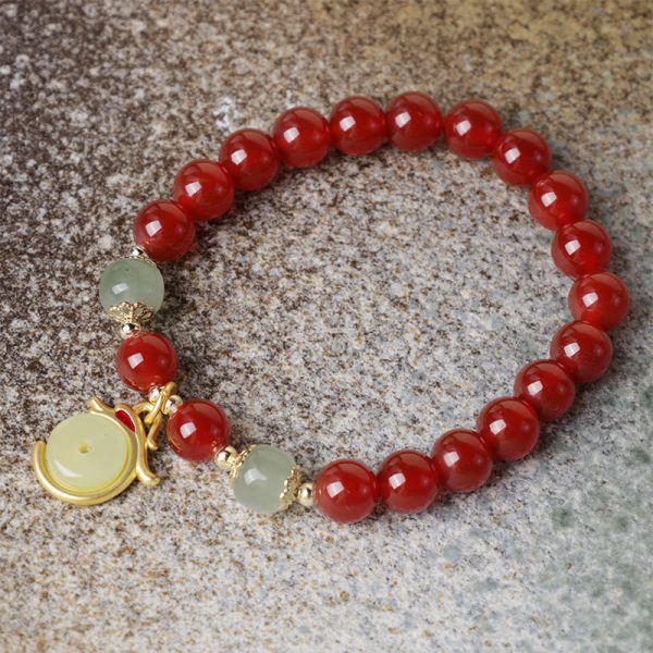 Red Agate Peace Coin Bracelet – Protection & Luck Energy
