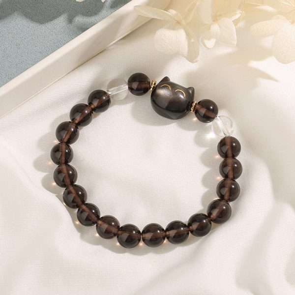a635d25c06620bdcc4223e76018f2ba1.jpg Smoky Quartz Wealth Bracelet – Lucky Cat Energy Protection