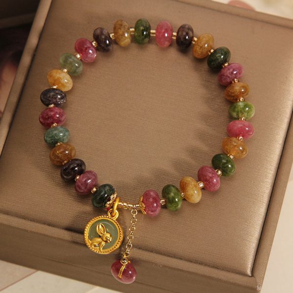 tourmaline buddha bracelet gold charm pendant detail