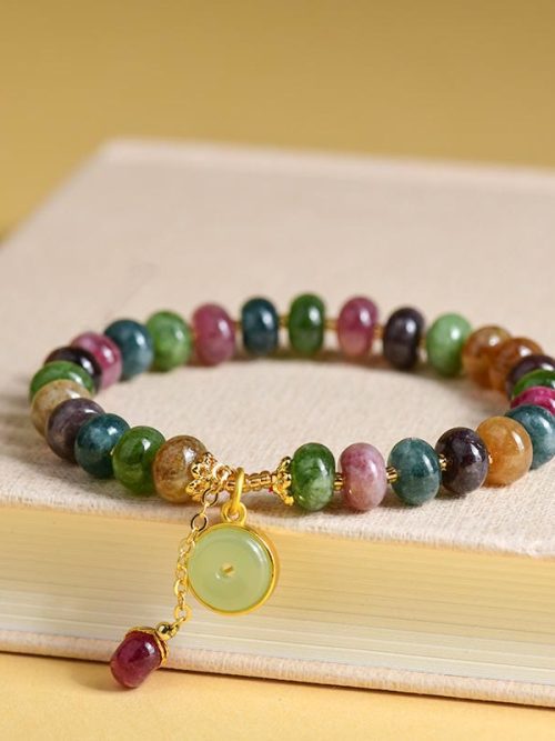 multi color tourmaline bracelet wealth luck energy balance crystal bracelet
