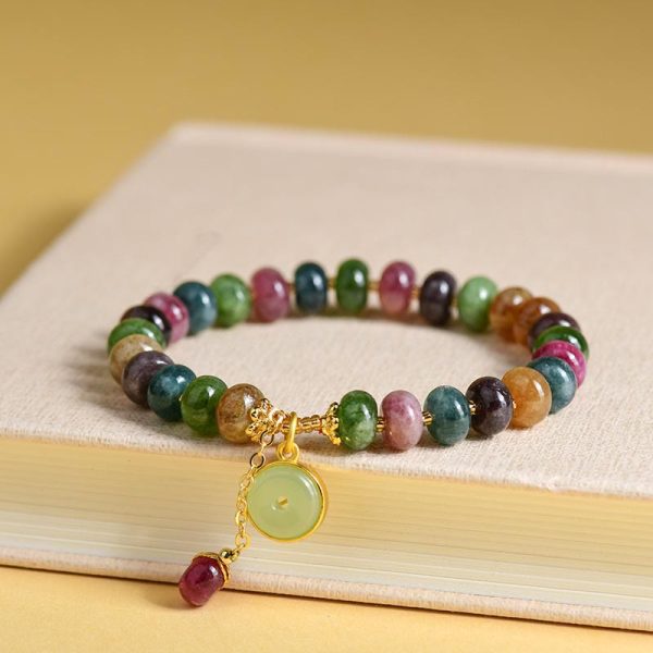 multi color tourmaline bracelet wealth luck energy balance crystal bracelet