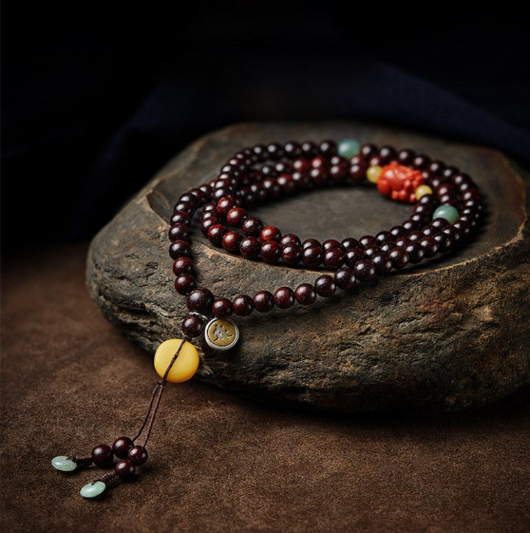 red sandalwood mala used as necklace alternative
