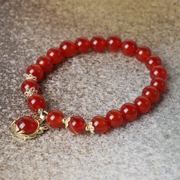 Red Agate Peace Coin Bracelet – Protection & Luck Energy